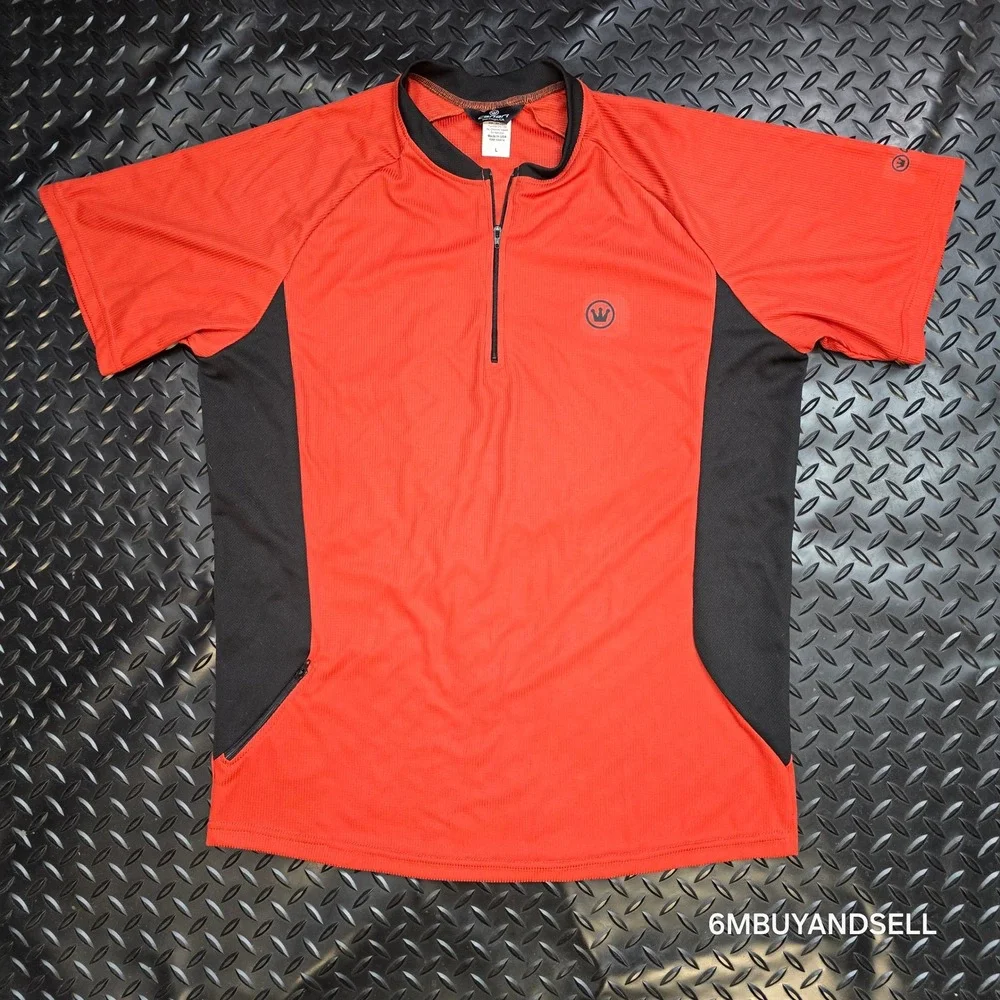 Canari Mens Cycling Jersey Large Orange Black 1/4 Zip Mesh Panels Made‎ in USA